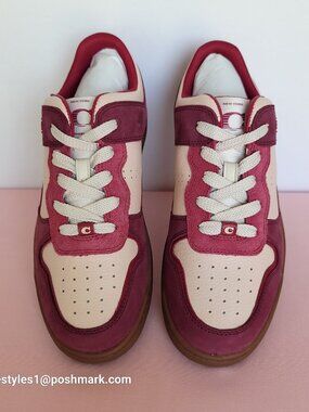 COACH Low Top Leather and Suede Sneakers C201- Pink color-Women’s US Size 9.5B ⭐